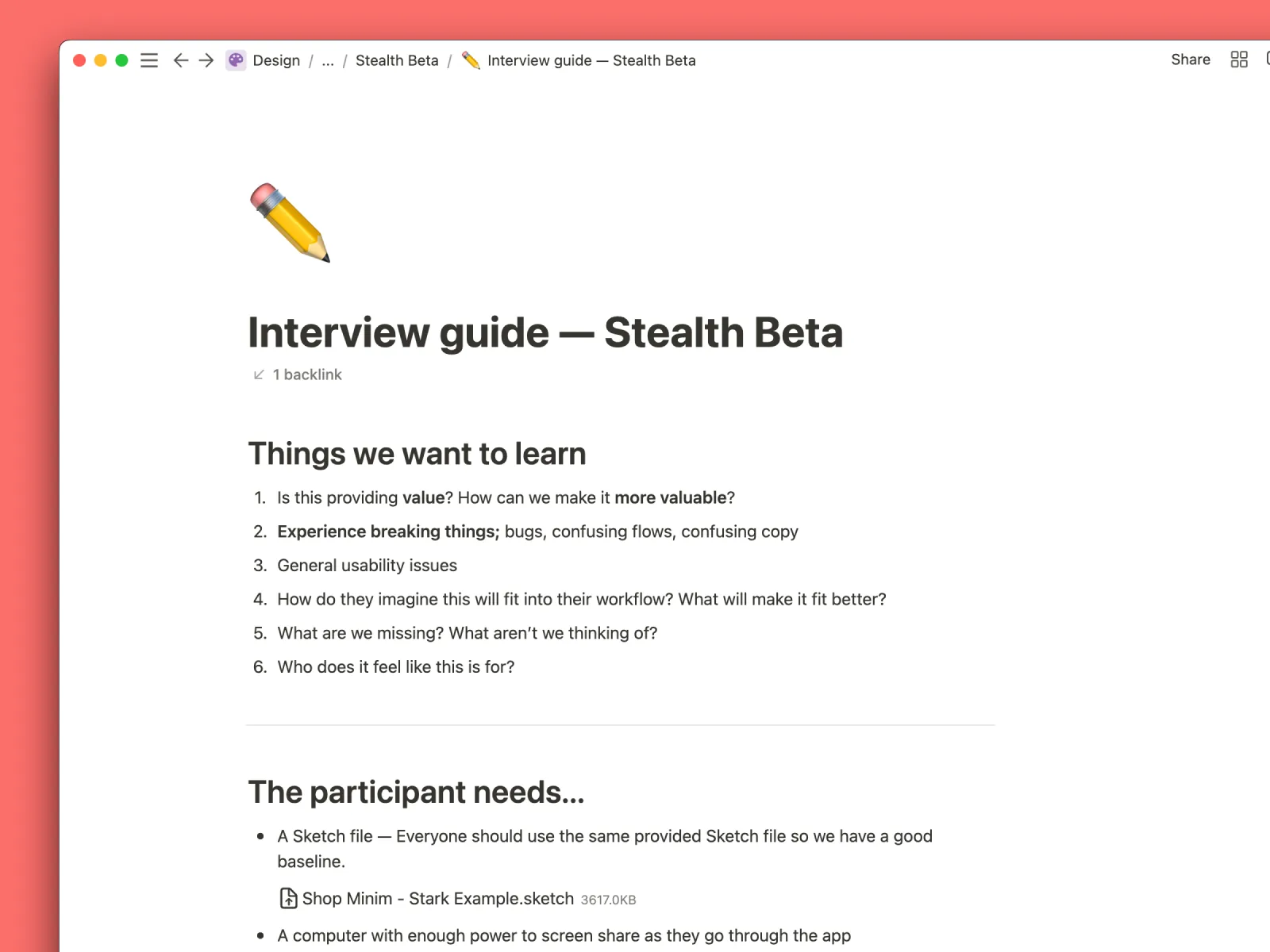 Stealth beta interview guide