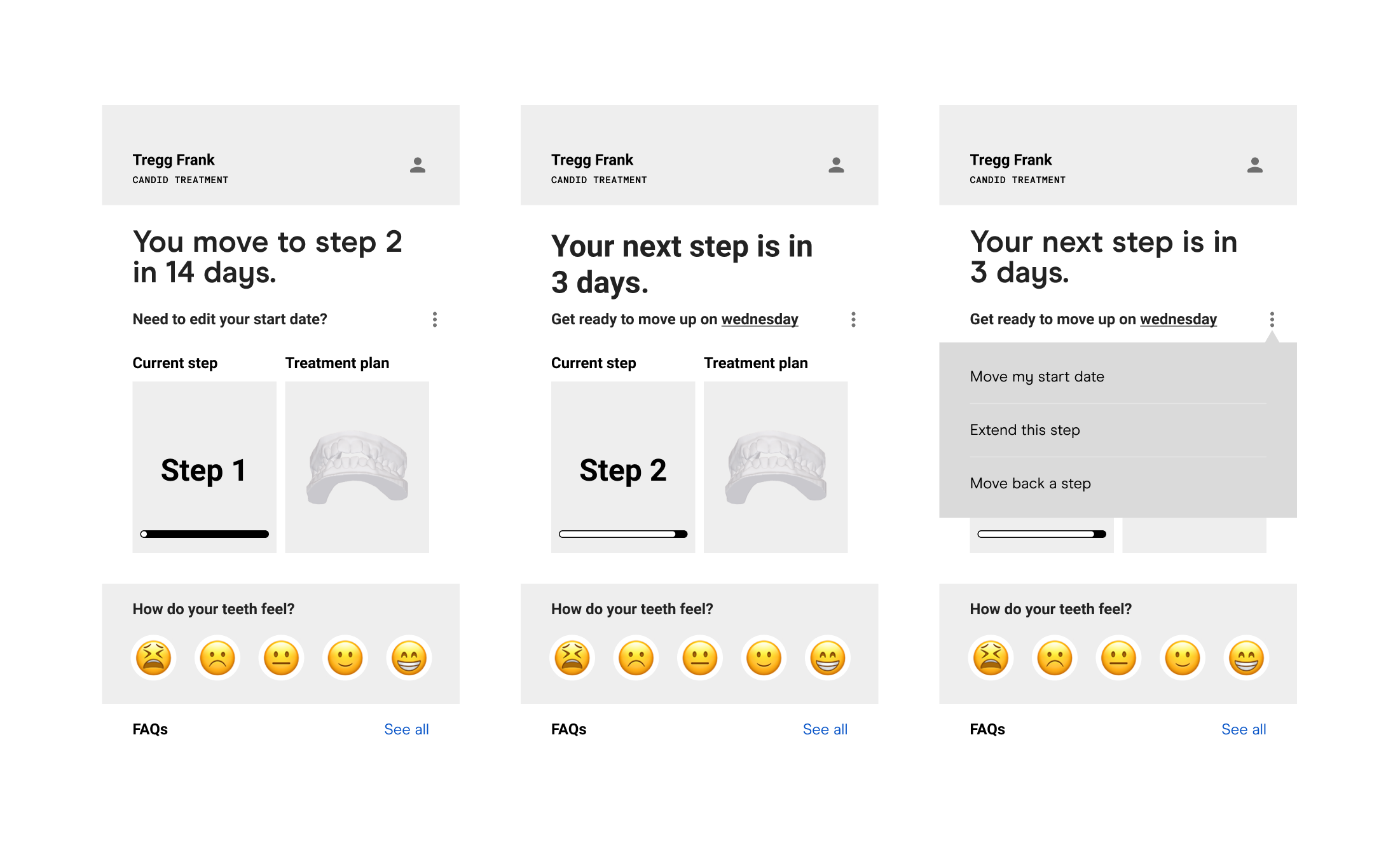 Wireframes of the next-step countdown screen